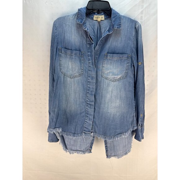 Cloth & Stone Anthropologie Chambray Button Front Tunic Shirt XS Hi Low Western - Picture 4 of 8